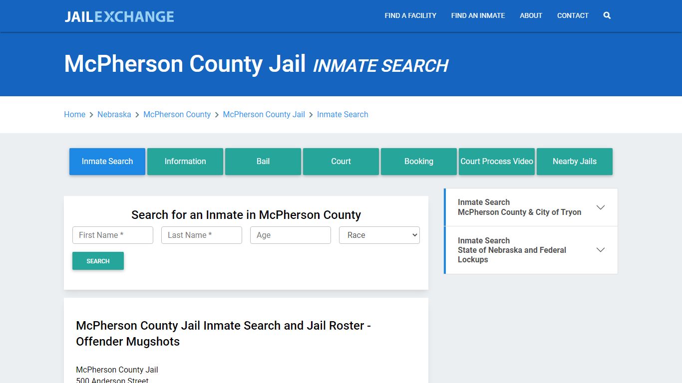 McPherson County Jail & Sheriff, NE Inmate Search: Roster & Mugshots