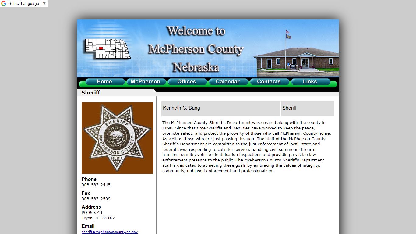 Sheriff - McPherson County, Nebraska