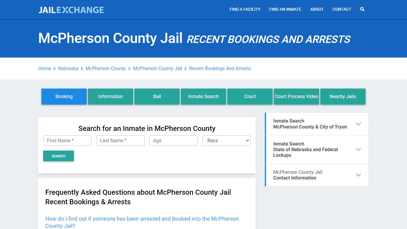 McPherson County Jail NE Recent Arrests and Bookings