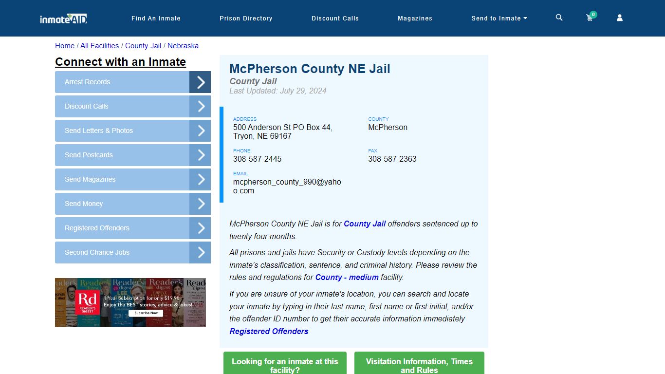 McPherson County NE Jail - Inmate Locator