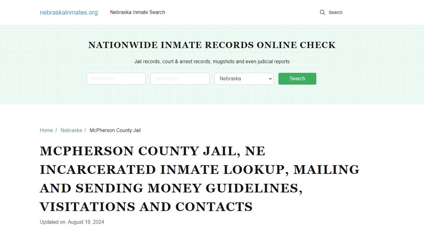 McPherson County Jail, NE: Offender Locator, Visitation & Contact Info