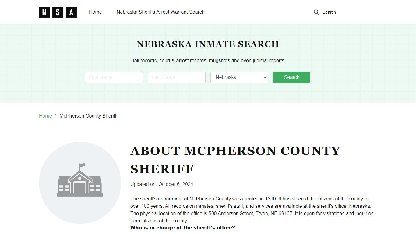 McPherson County Sheriff, Nebraska and County Jail Information